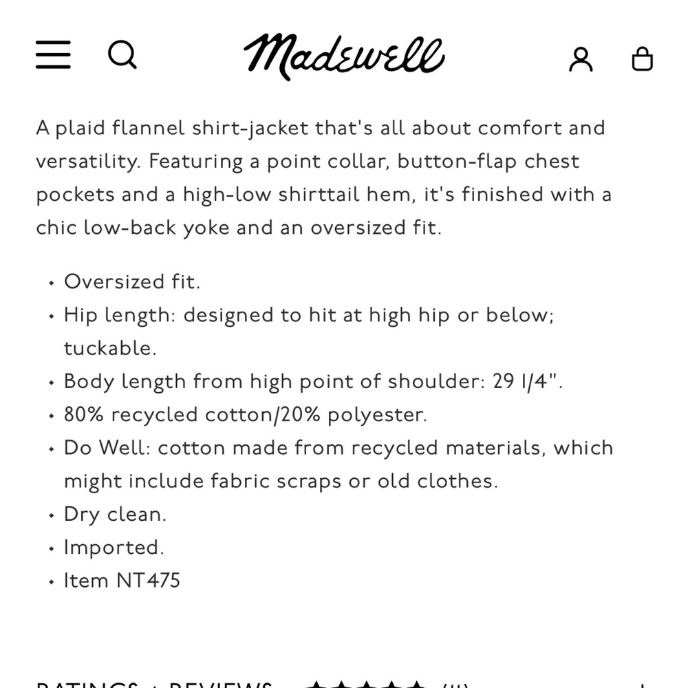 Madewell L Flannel Shirt Jacket Oversized Plaid side Pockets Pearl Snap Western - Picture 5 of 12